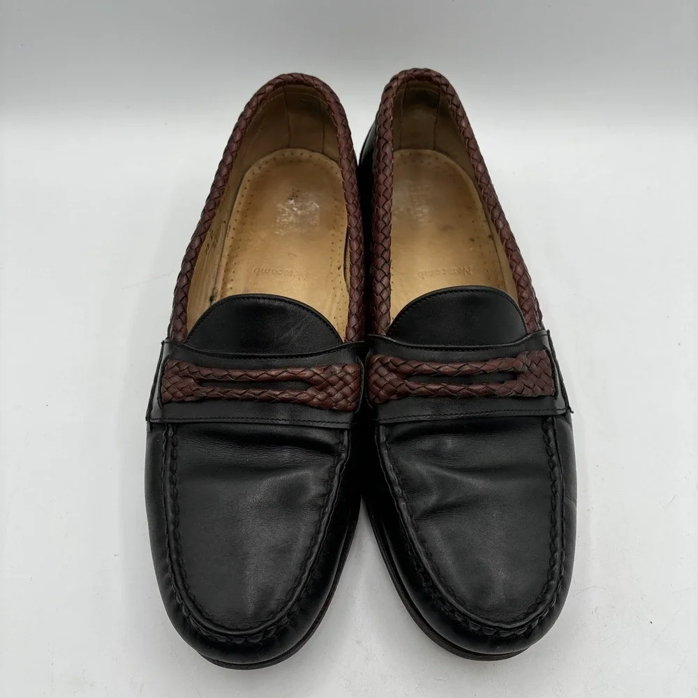 Allen Edmonds‎ Black Brown Braided Newcomb Leather Loafers Men's 12 D